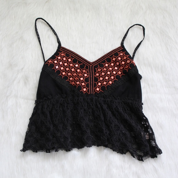 Free People Tops - NWOT Free People Black Lace ADJUSTABLE Crop Top